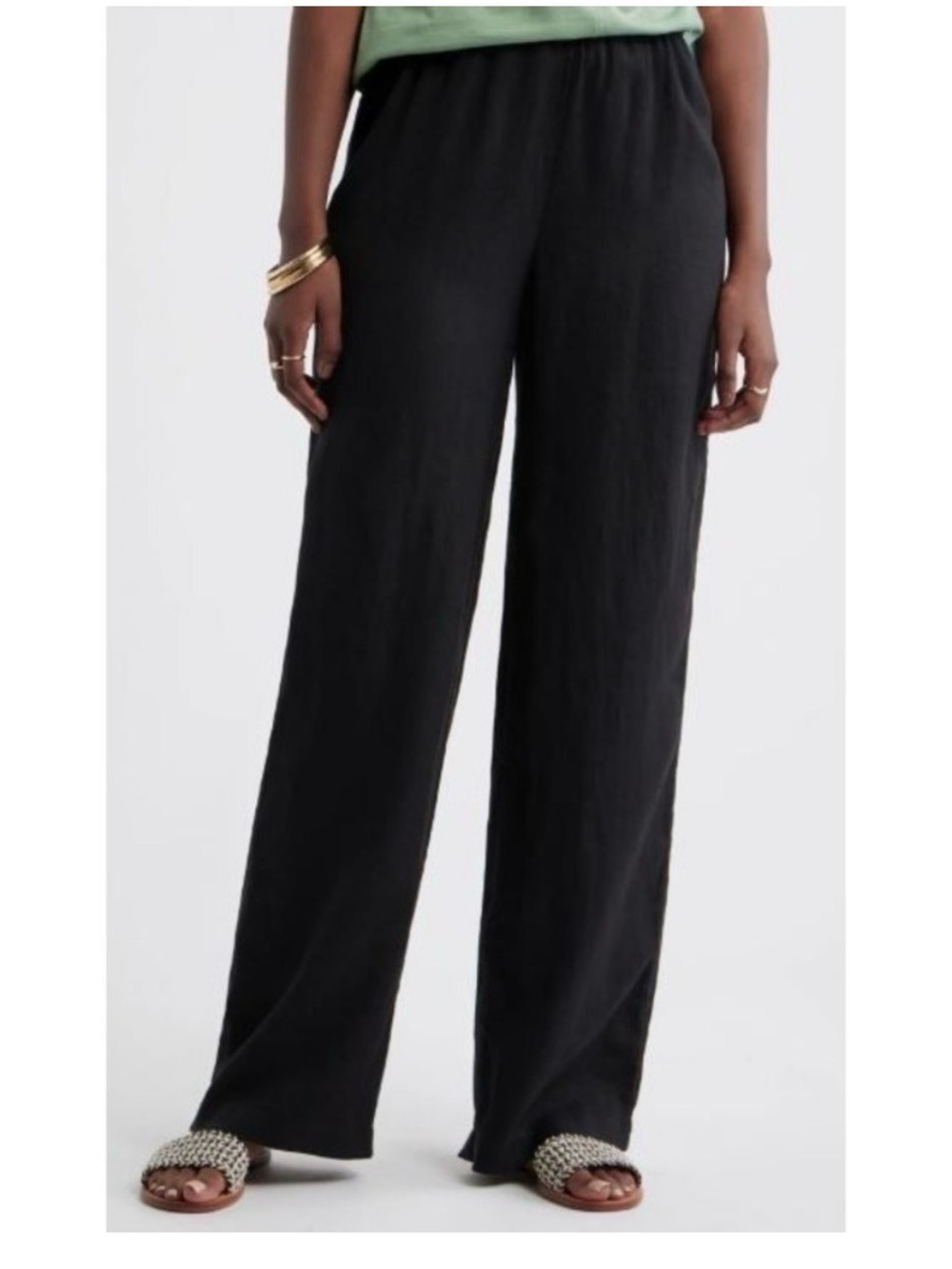 Wide-Leg Elastic Waist Linen Pants